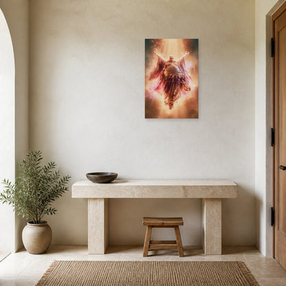 Mockup WebP Tableau Bouddha Rieur Hotei Prosperite dans une entree ou un couloir - Art Virtuoso