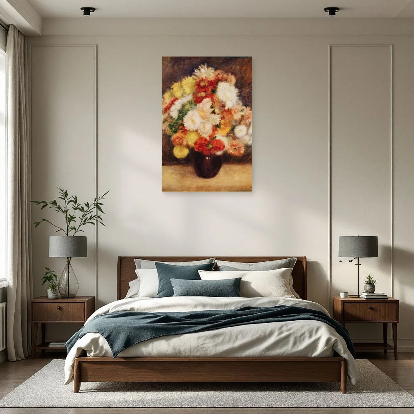 Tableau Bouquet de chrysanthèmes – Pierre-Auguste Renoir dans une chambre - Art Virtuoso