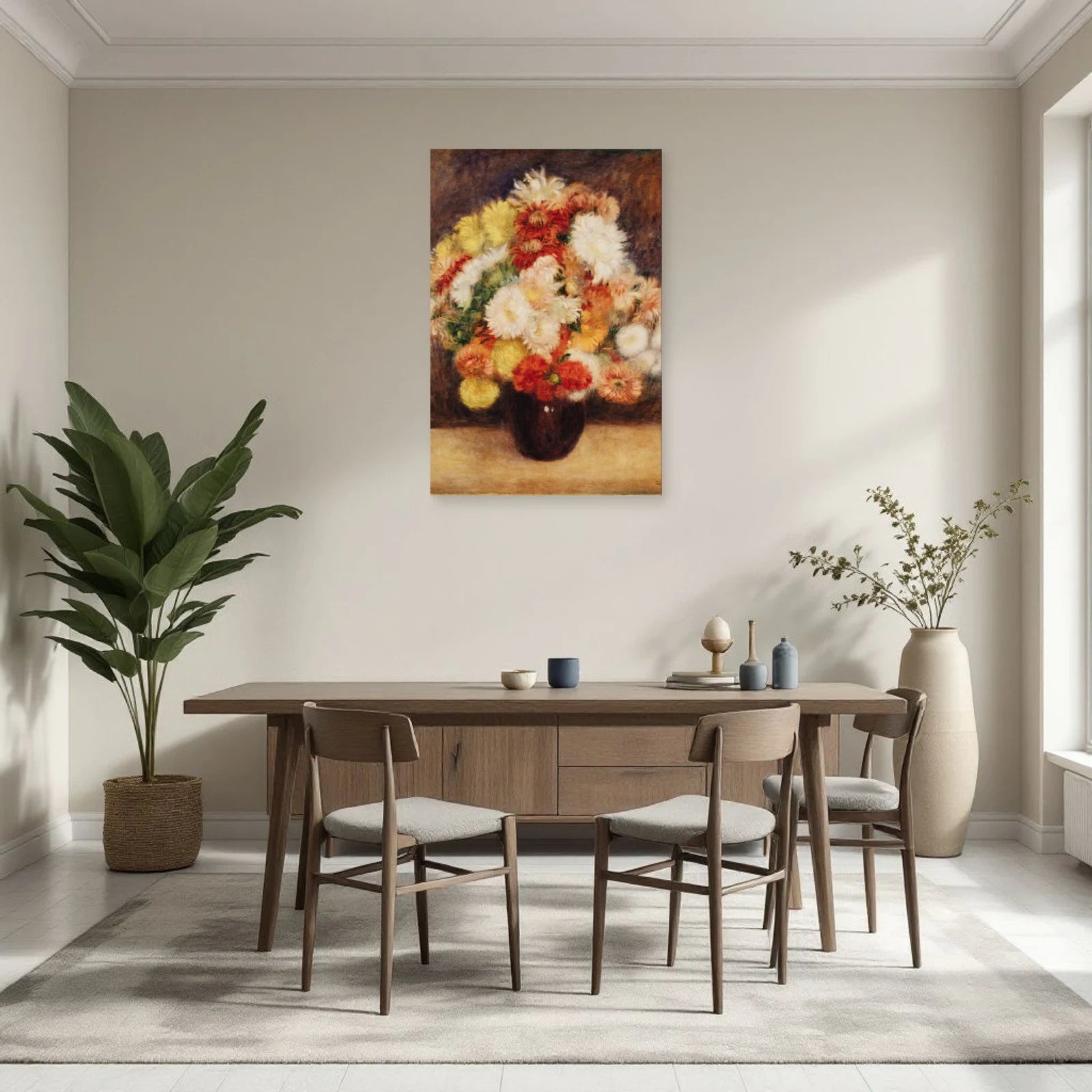 Tableau Bouquet de chrysanthèmes – Pierre-Auguste Renoir dans une salle à manger - Art Virtuoso
