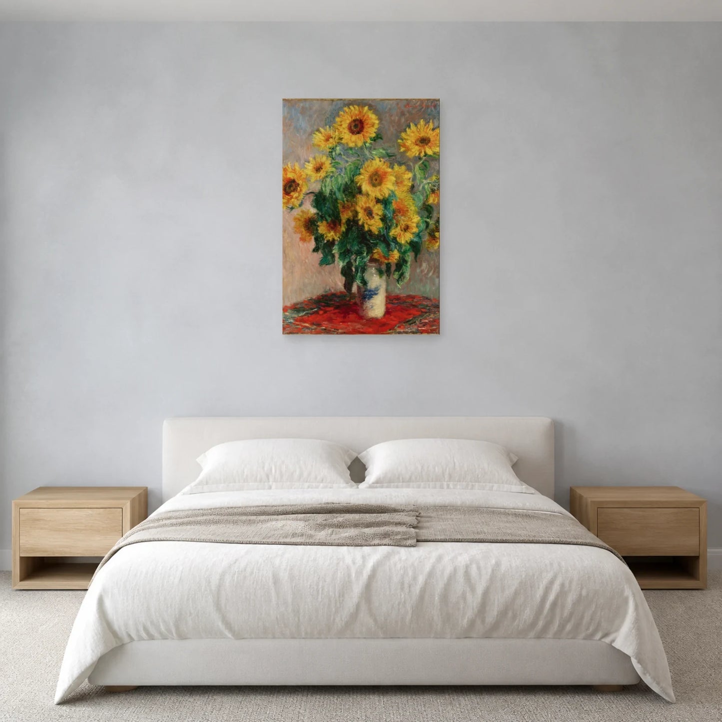 Tableau Bouquet de tournesols – Claude Monet dans une chambre - Art Virtuoso