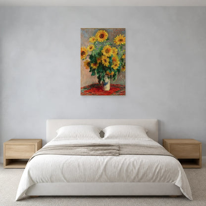 Tableau Bouquet de tournesols – Claude Monet dans une chambre - Art Virtuoso