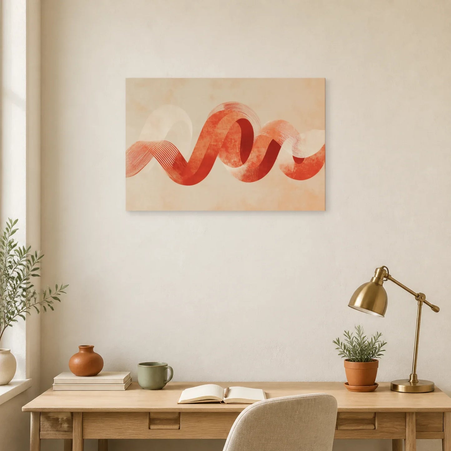 Tableau Calligraphie Ornementale Terracotta dans un bureau - Art Virtuoso