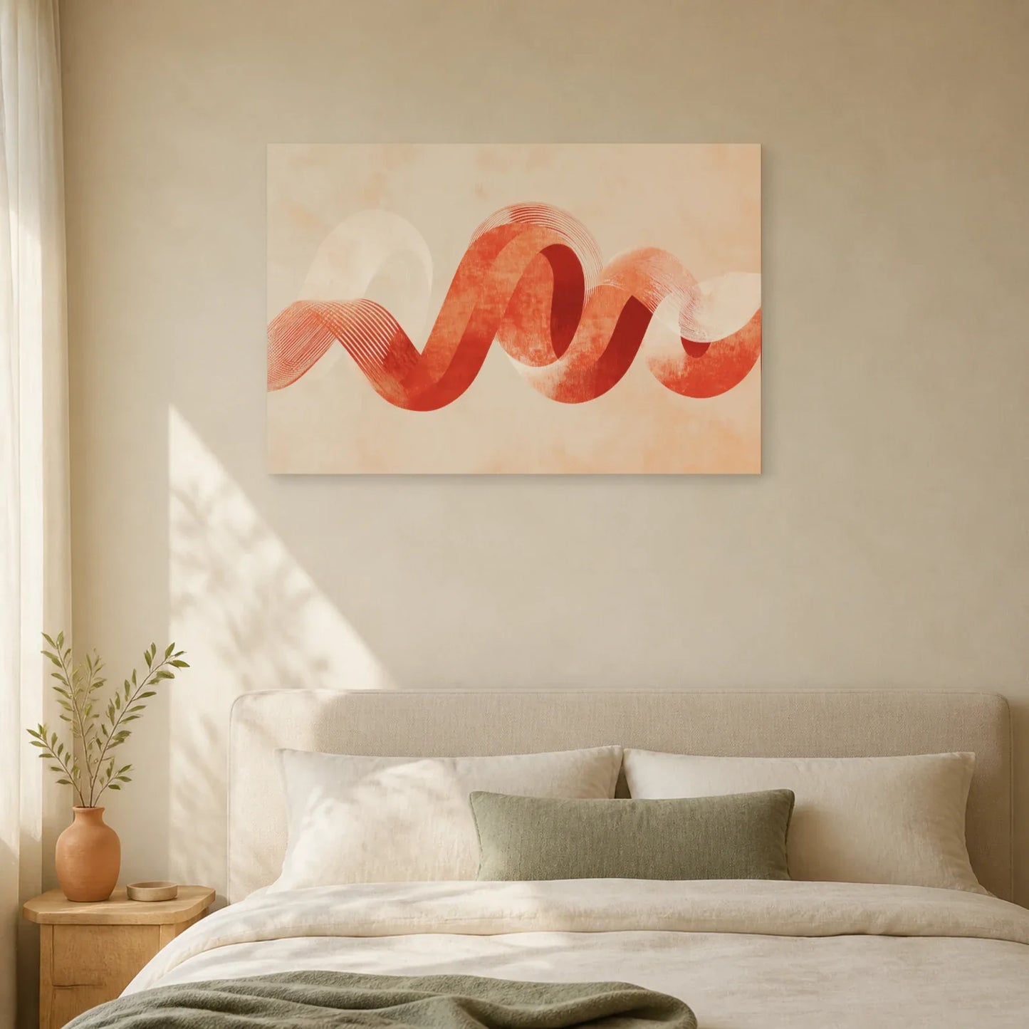 Tableau Calligraphie Ornementale Terracotta dans une chambre - Art Virtuoso