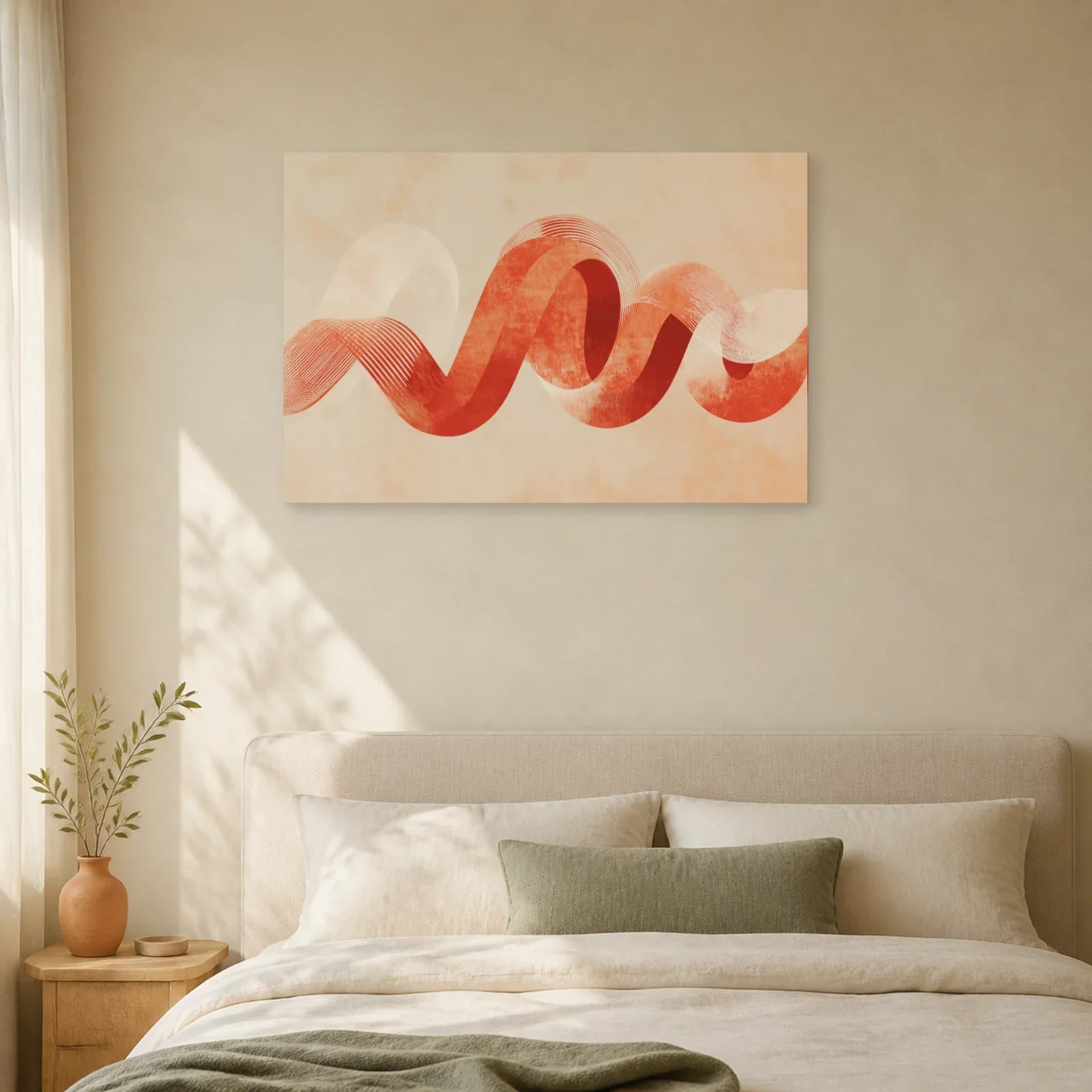 Tableau Calligraphie Ornementale Terracotta dans une chambre - Art Virtuoso