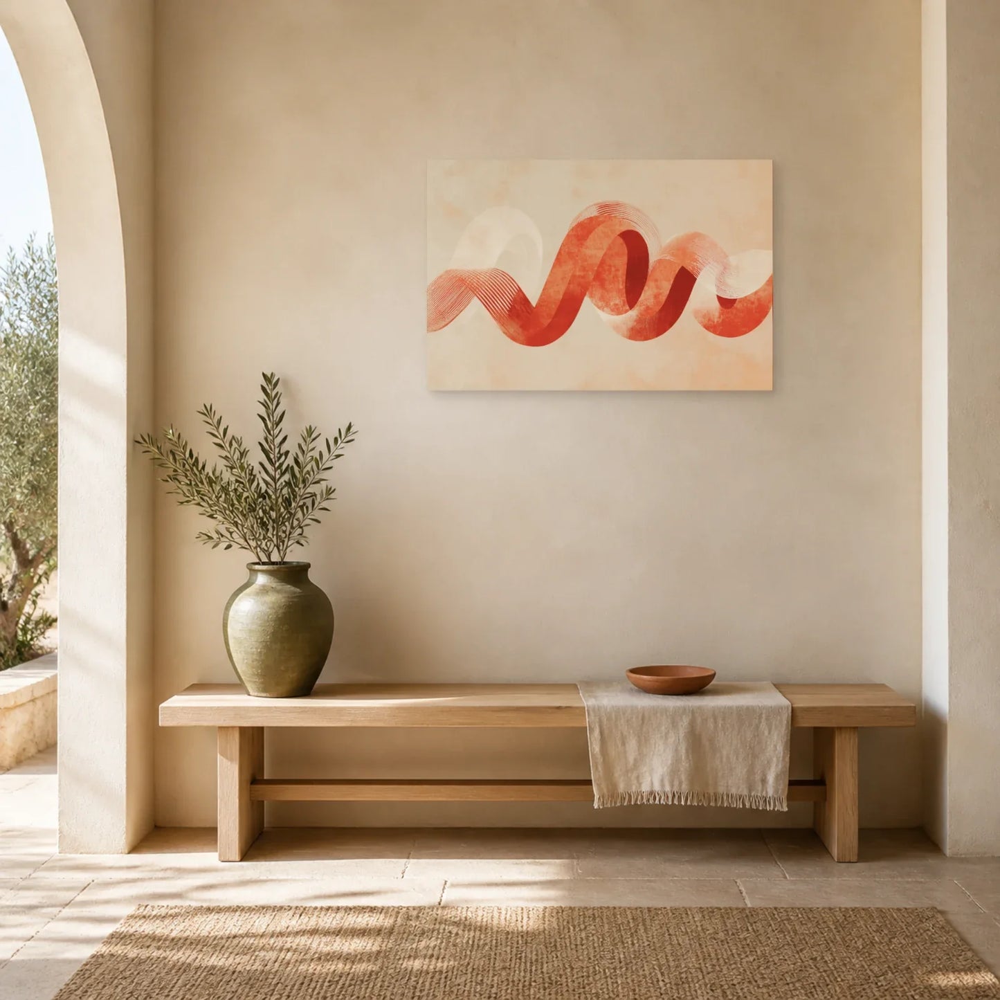 Tableau Calligraphie Ornementale Terracotta dans une entree ou un couloir - Art Virtuoso