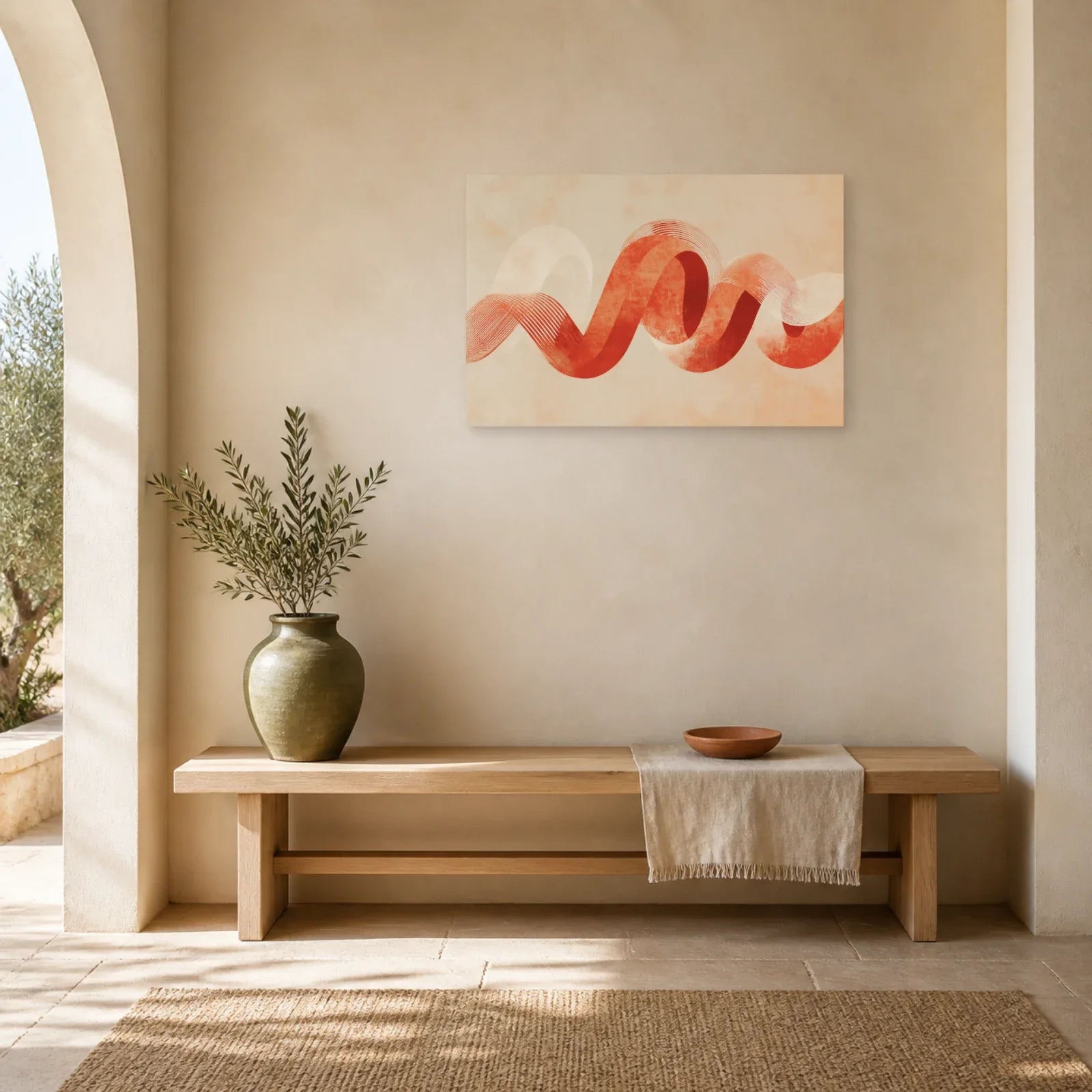 Tableau Calligraphie Ornementale Terracotta dans une entree ou un couloir - Art Virtuoso