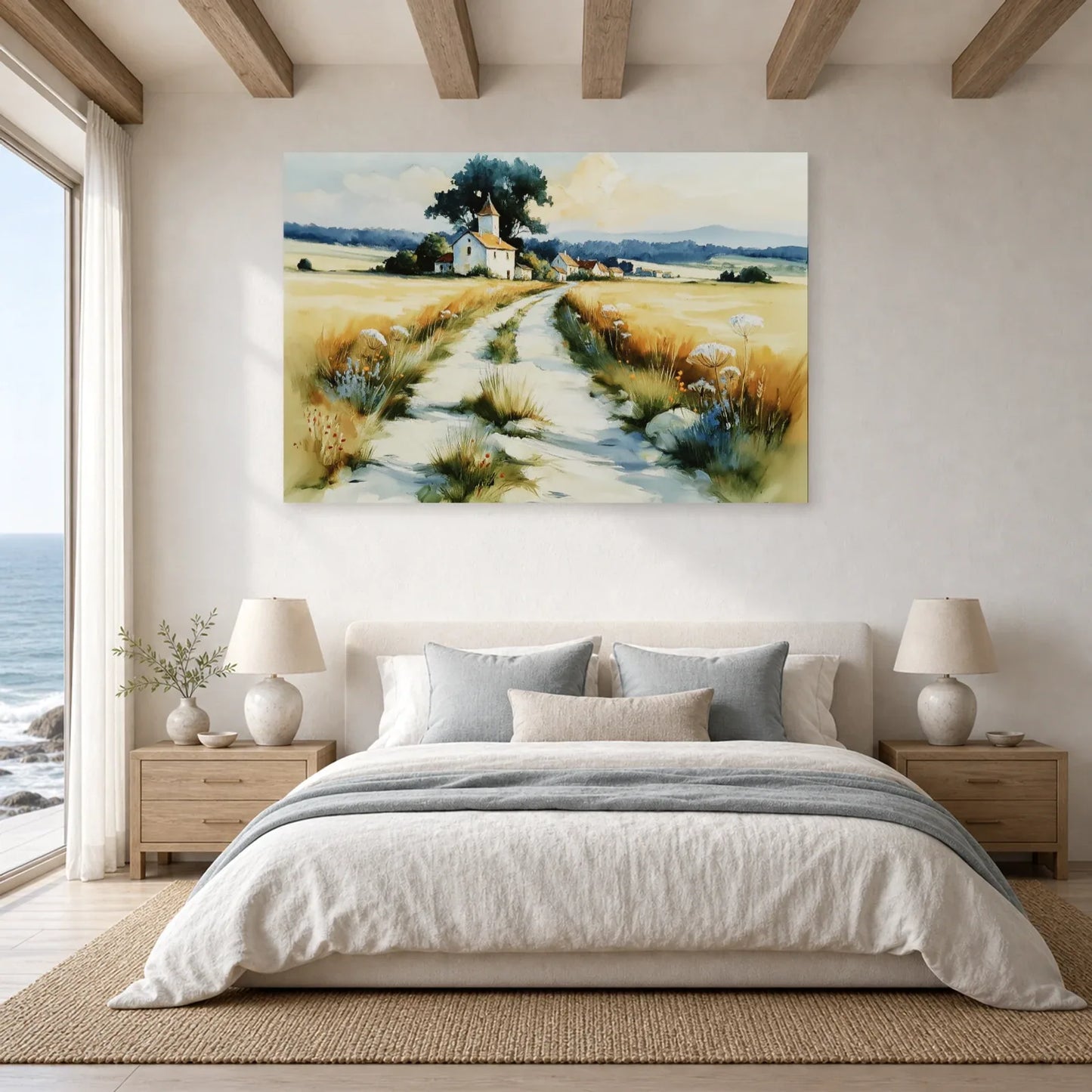Tableau Campagne Française Peinture - Chemin des Collines dans une chambre - Art Virtuoso