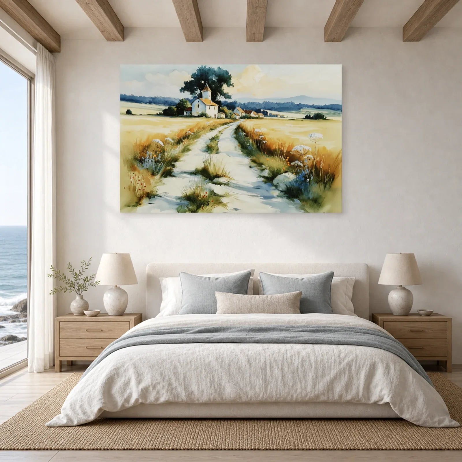 Tableau Campagne Française Peinture - Chemin des Collines dans une chambre - Art Virtuoso