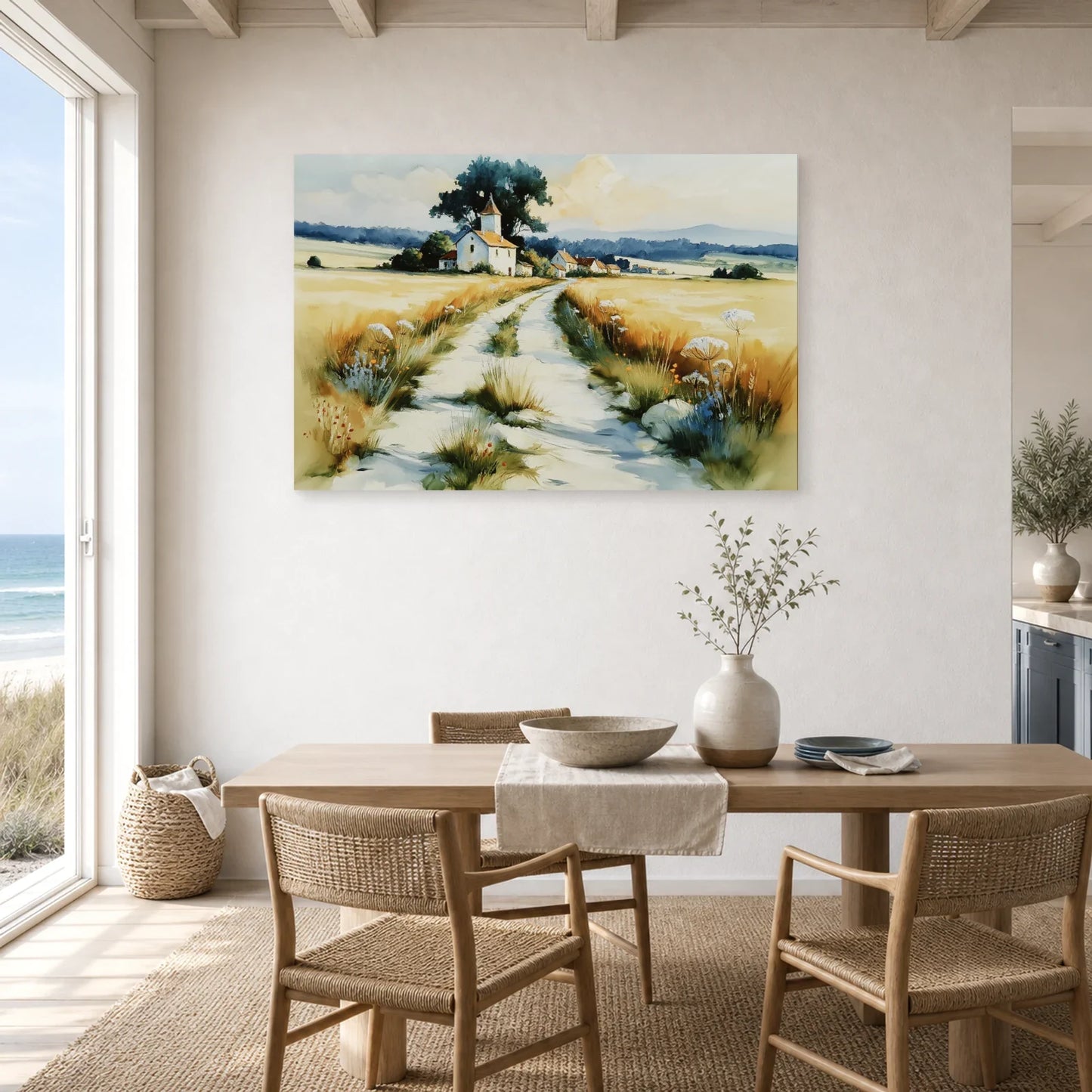 Tableau Campagne Française Peinture - Chemin des Collines dans une cuisine - Art Virtuoso