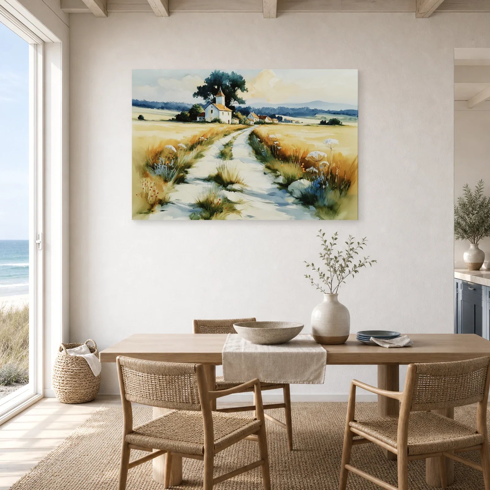 Tableau Campagne Française Peinture - Chemin des Collines dans une cuisine - Art Virtuoso