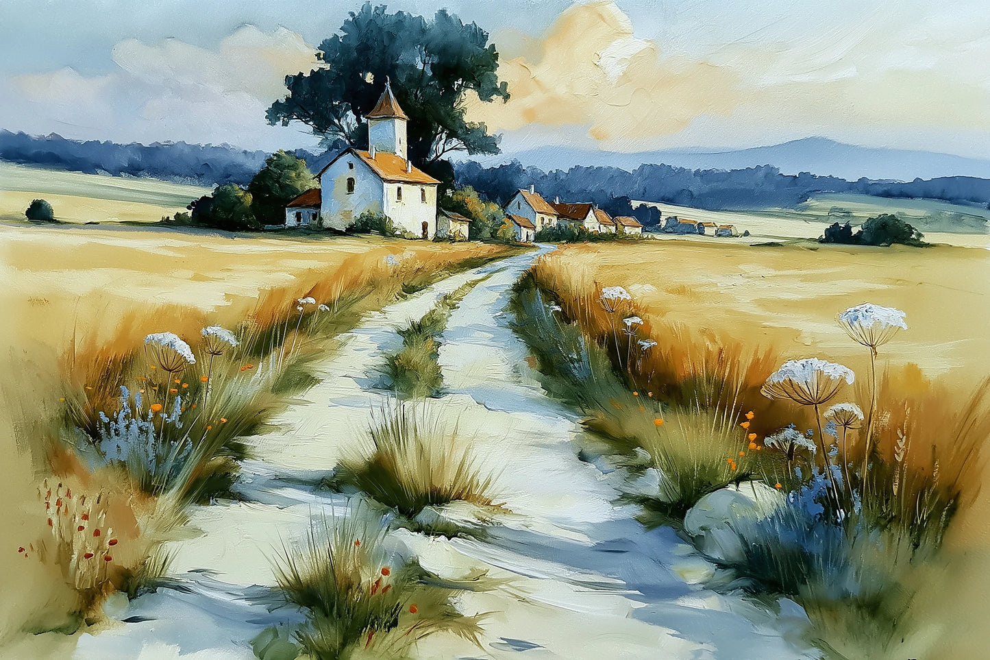 Tableau paysage campagne française avec chemin clair et champs - format S