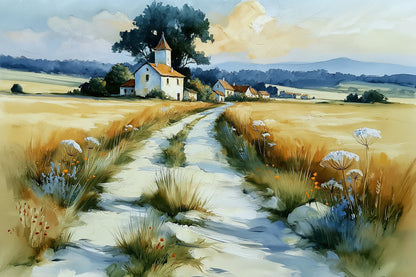 Tableau paysage campagne française avec chemin clair et champs - format S