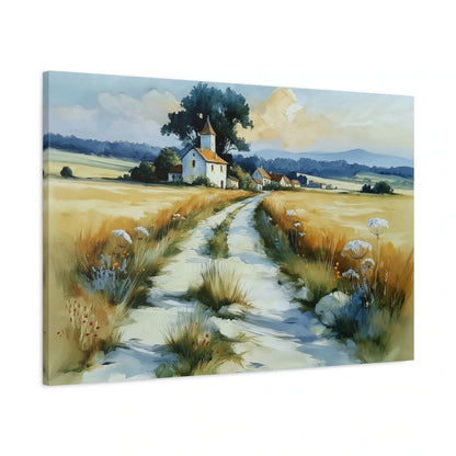 Tableau paysage campagne française avec chemin clair et champs - toile 3D avec bords imprimés visibles