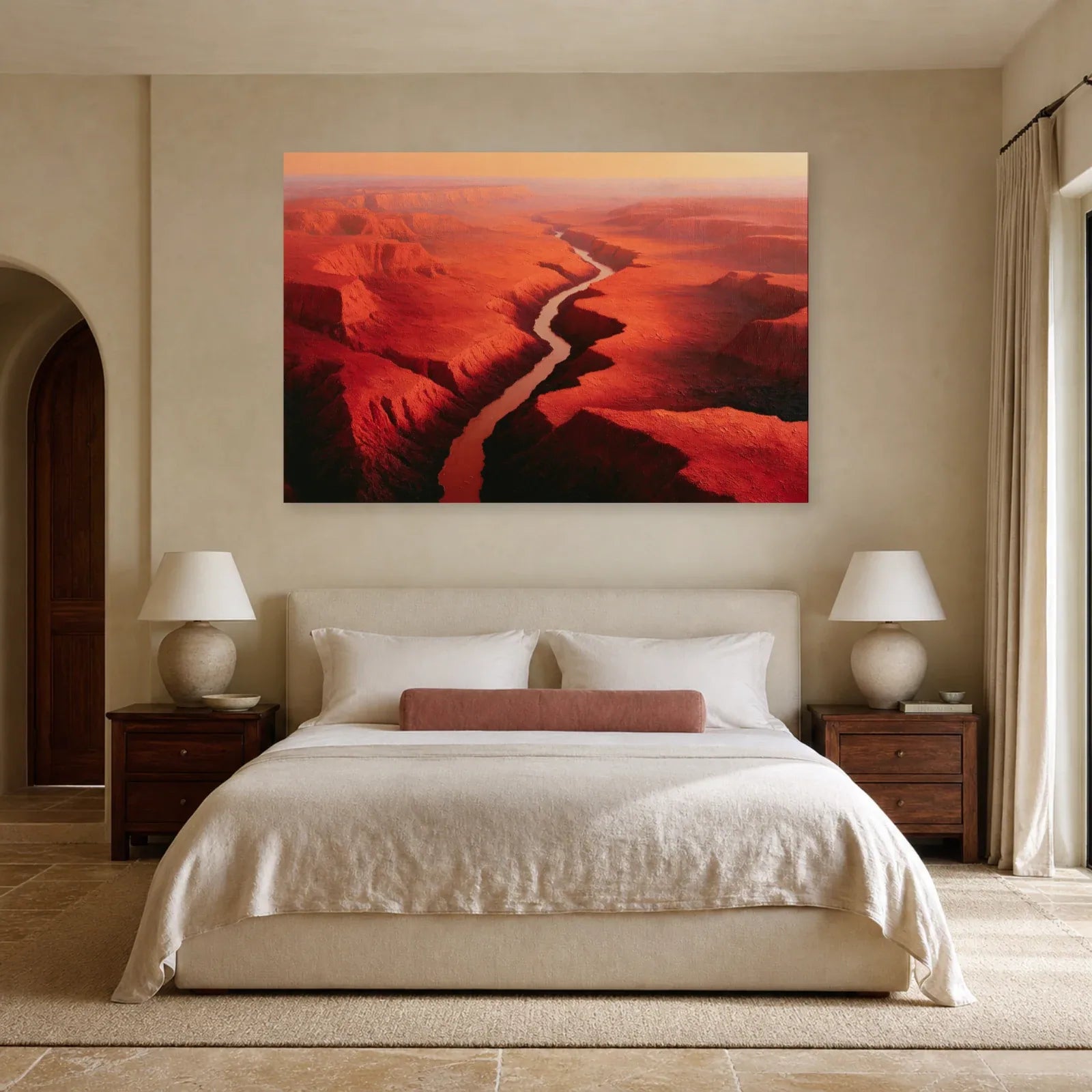 Tableau de falaises terre cuite présenté dans une chambre