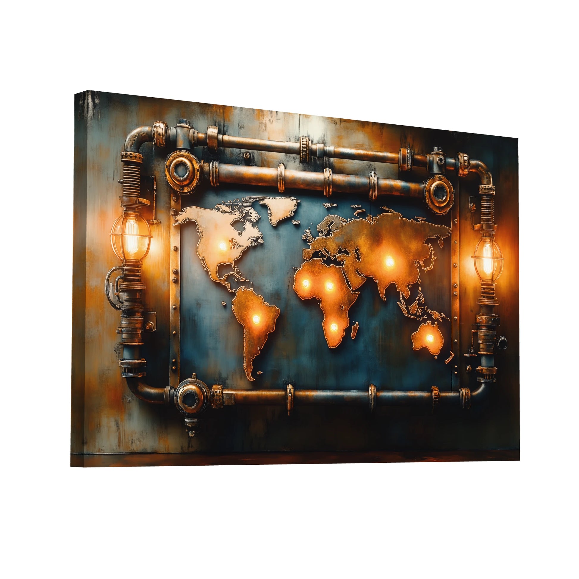 Product Hero 3D WebP Tableau Carte du Monde Style Industriel - Art Virtuoso