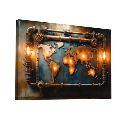 Product Hero 3D WebP Tableau Carte du Monde Style Industriel - Art Virtuoso