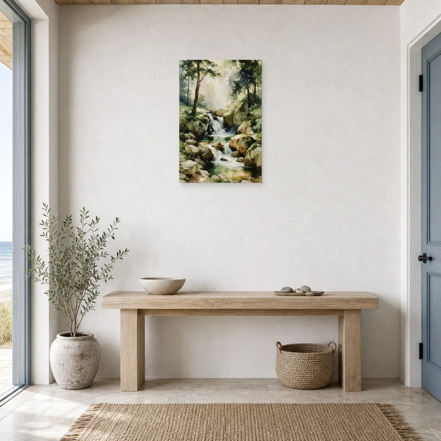 Tableau Cascade Forêt Lumineuse - Source Cachee dans une entree ou un couloir - Art Virtuoso