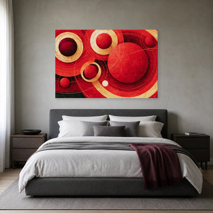 Tableau abstrait rouge horizontal présenté dans une chambre