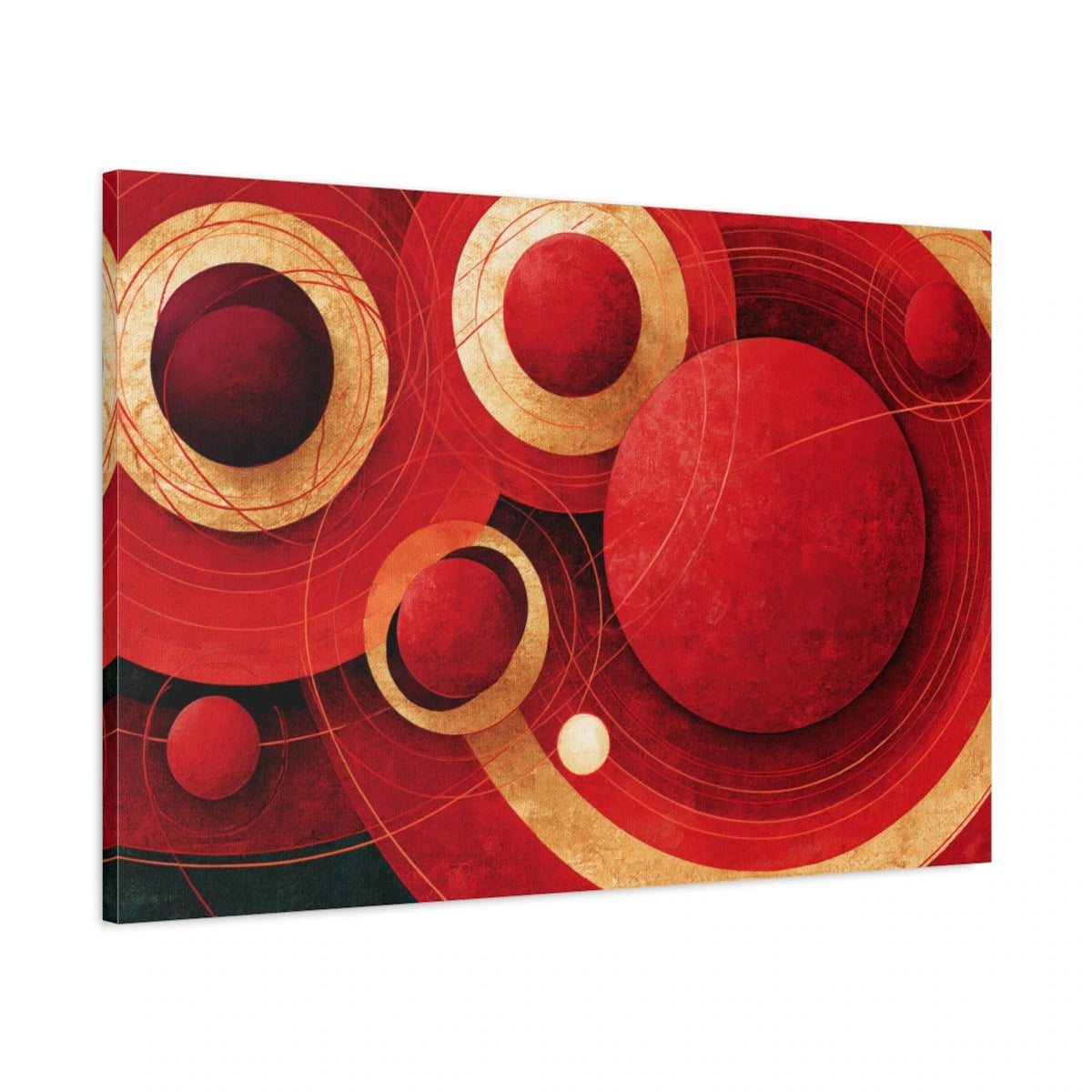 Vue latérale du tableau aux cercles rouges sur châssis