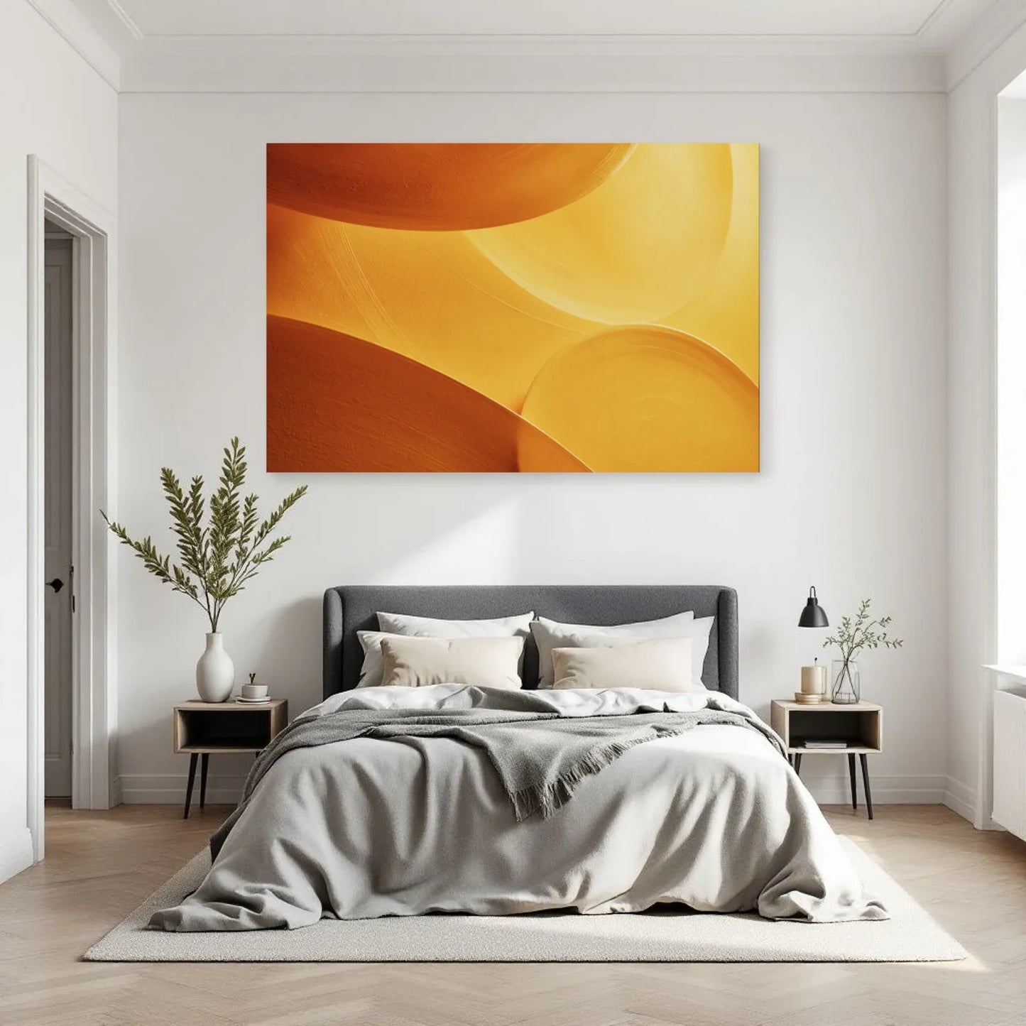 Tableau horizontal à arcs jaunes dans une chambre épurée Art Virtuoso