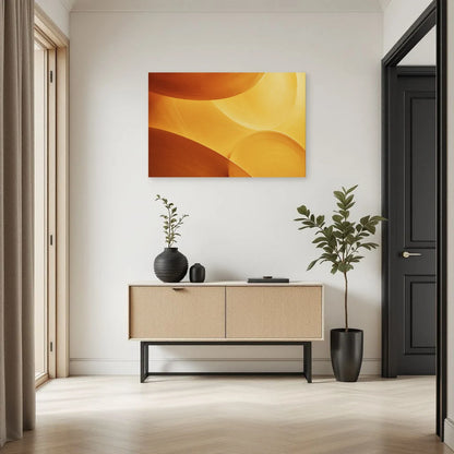 Tableau solaire jaune au-dessus d'une console dans une entrée Art Virtuoso