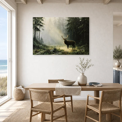 Tableau Cerf Forêt Brume - Silence des Pins dans une cuisine - Art Virtuoso