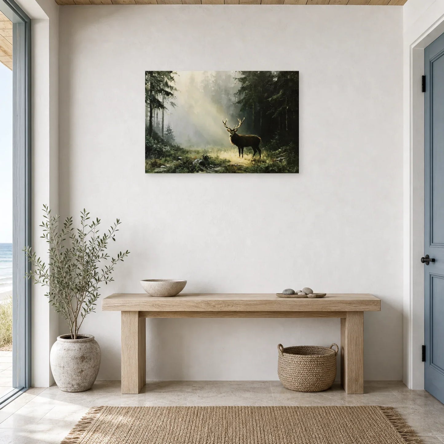 Tableau Cerf Forêt Brume - Silence des Pins dans une entree ou un couloir - Art Virtuoso