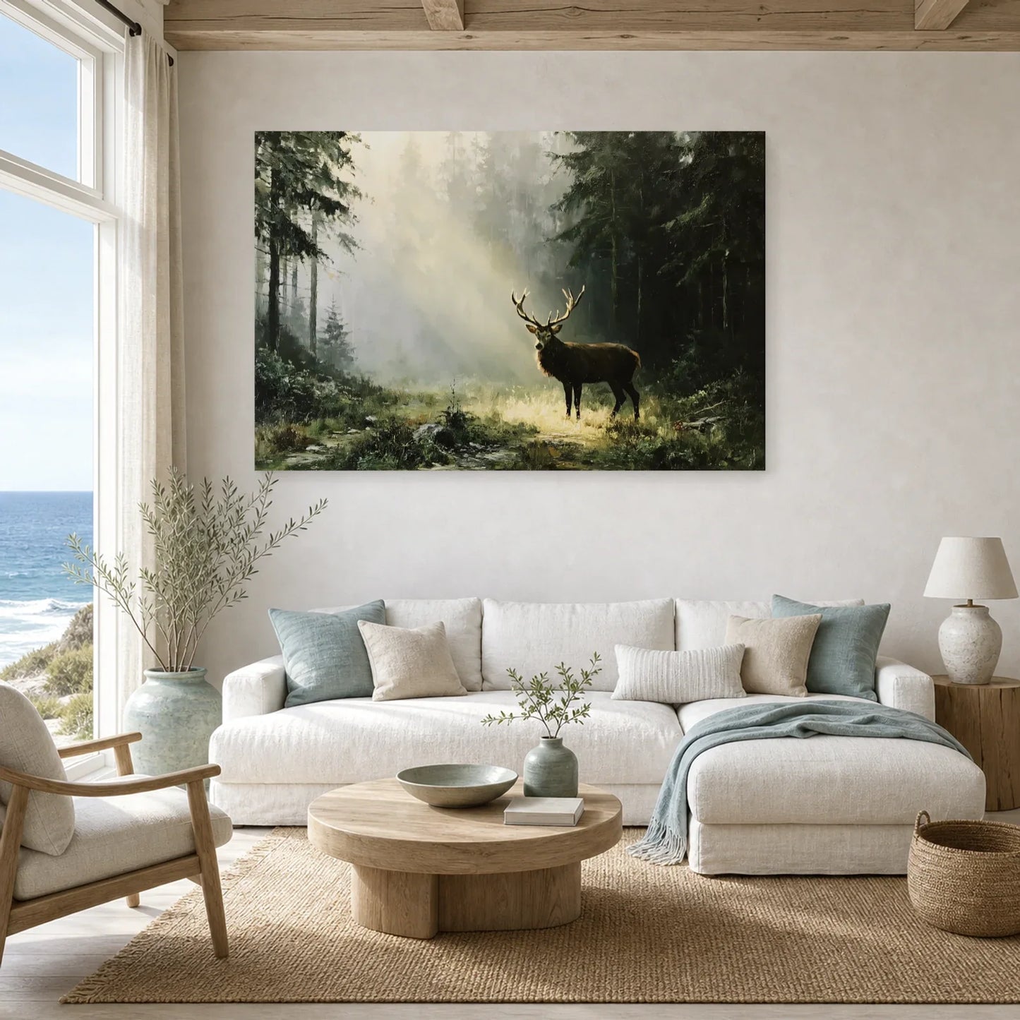 Tableau Cerf Forêt Brume - Silence des Pins dans un salon - Art Virtuoso