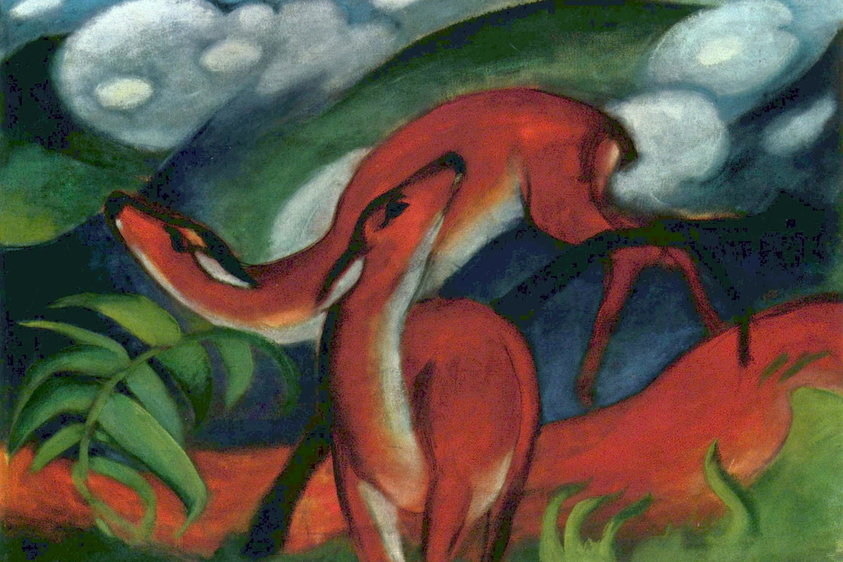 Cerfs sous des formes grises et bleu nuit – toile format L