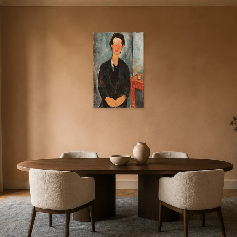 Modiglianis Porträt von Chaïm Soutine als Leinwandbild im Esszimmer — Art Virtuoso