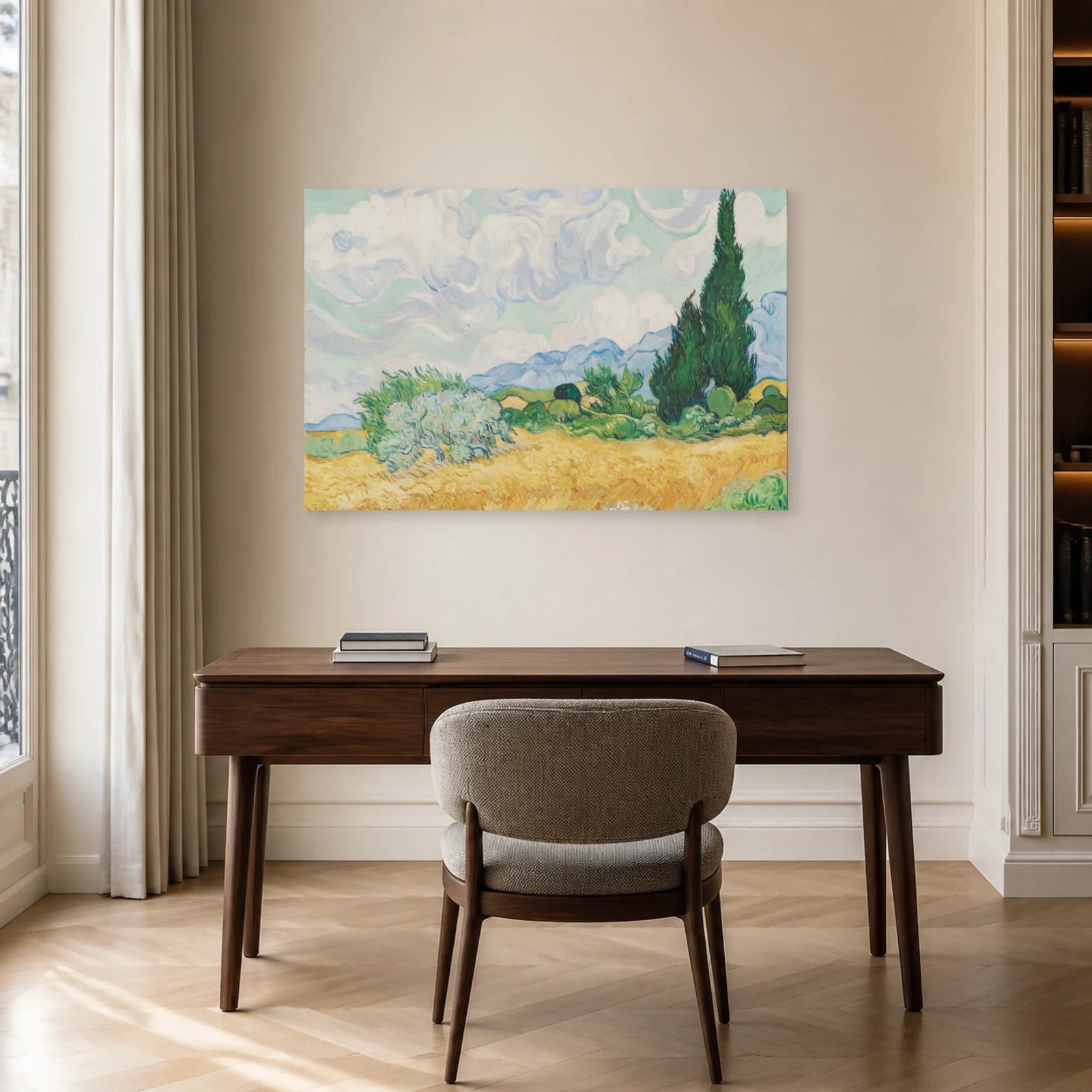 Tableau Champ de blé aux cyprès – Vincent van Gogh dans un bureau - Art Virtuoso
