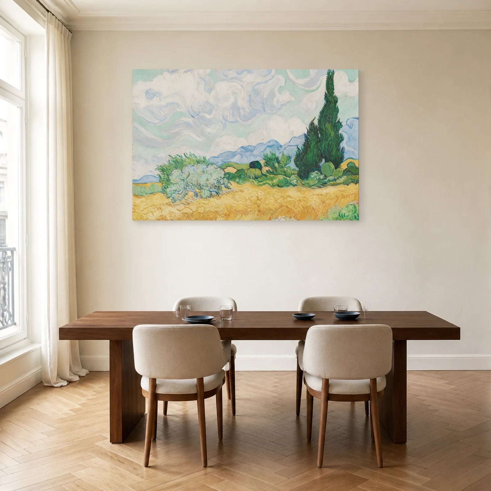 Tableau Champ de blé aux cyprès – Vincent van Gogh dans une salle à manger - Art Virtuoso