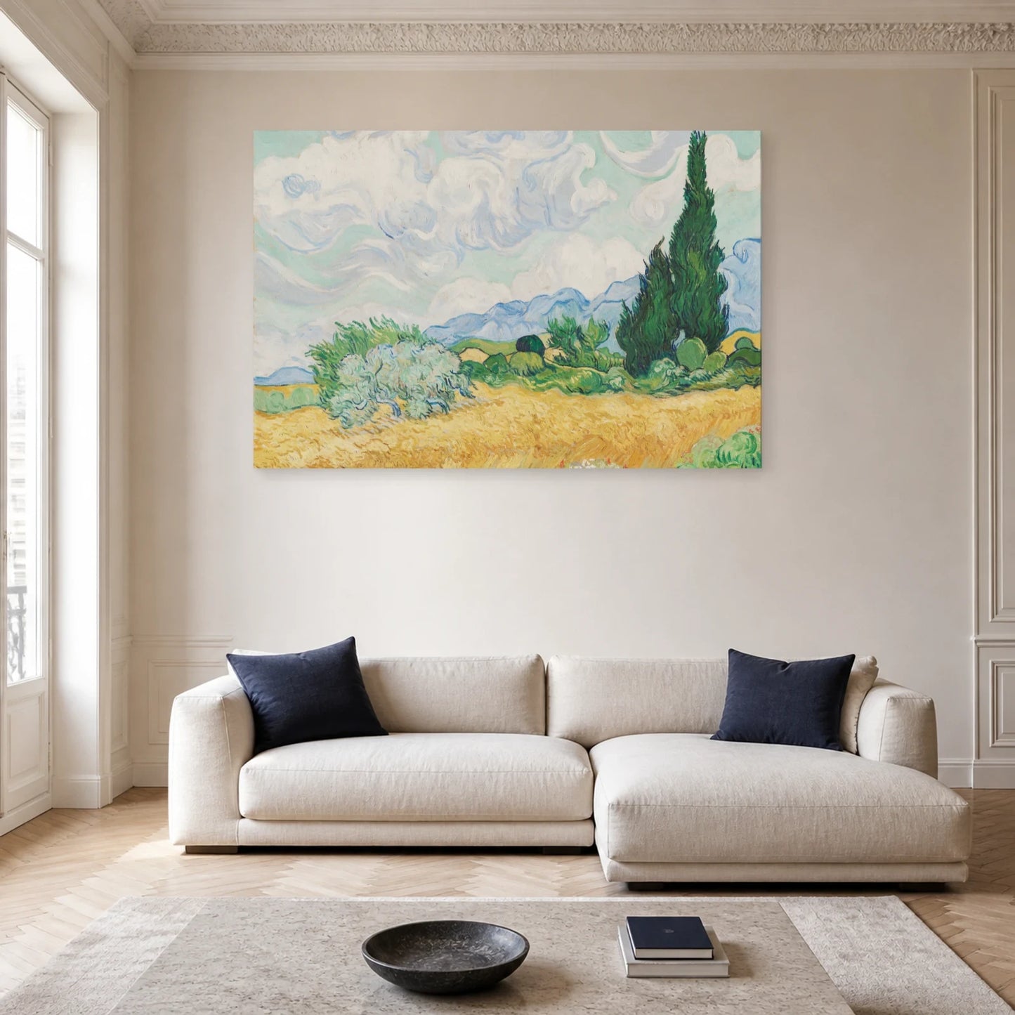 Tableau Champ de blé aux cyprès – Vincent van Gogh dans un salon - Art Virtuoso