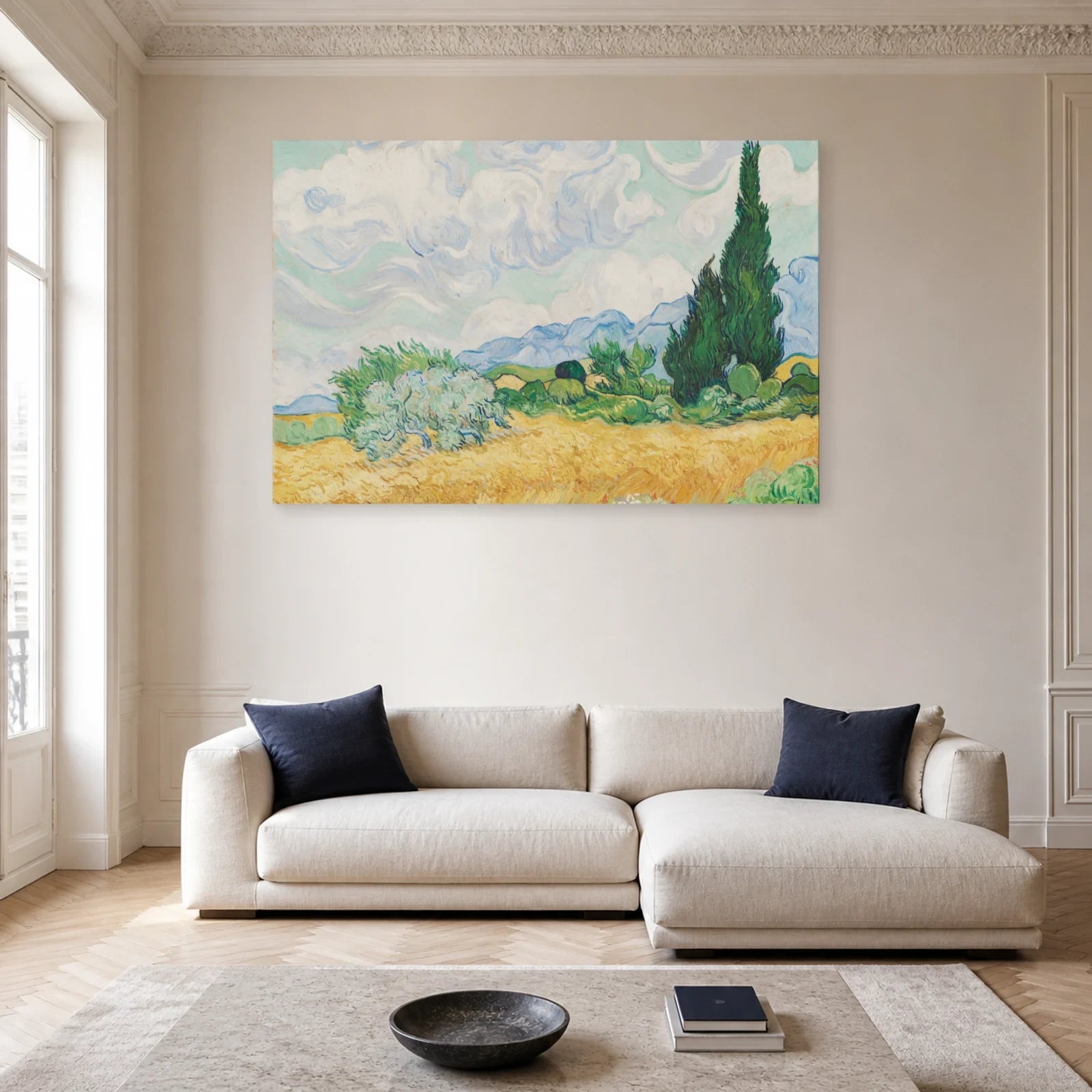 Tableau Champ de blé aux cyprès – Vincent van Gogh dans un salon - Art Virtuoso