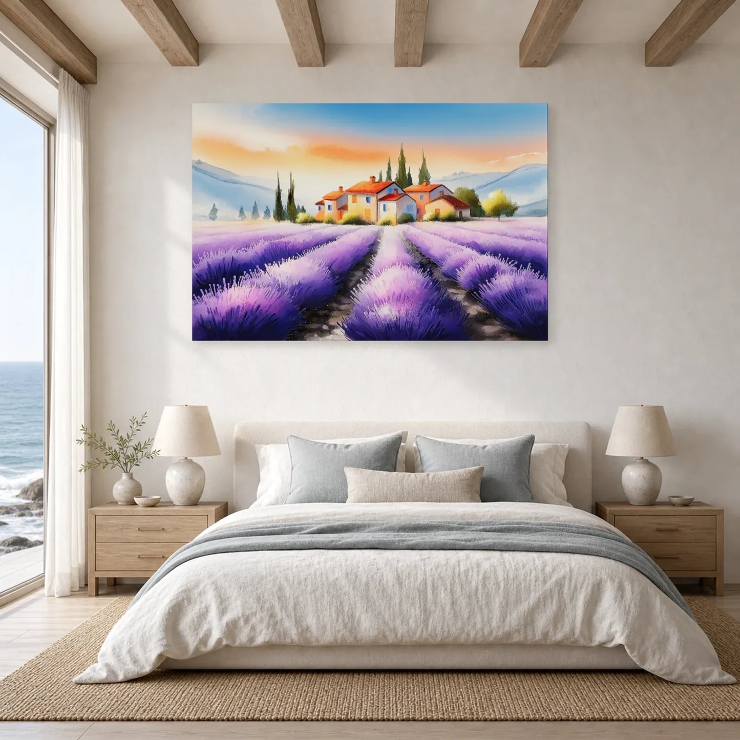 Tableau Champ Lavande Provence - Sillons Violets dans une chambre - Art Virtuoso