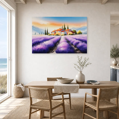 Tableau Champ Lavande Provence - Sillons Violets dans une cuisine - Art Virtuoso