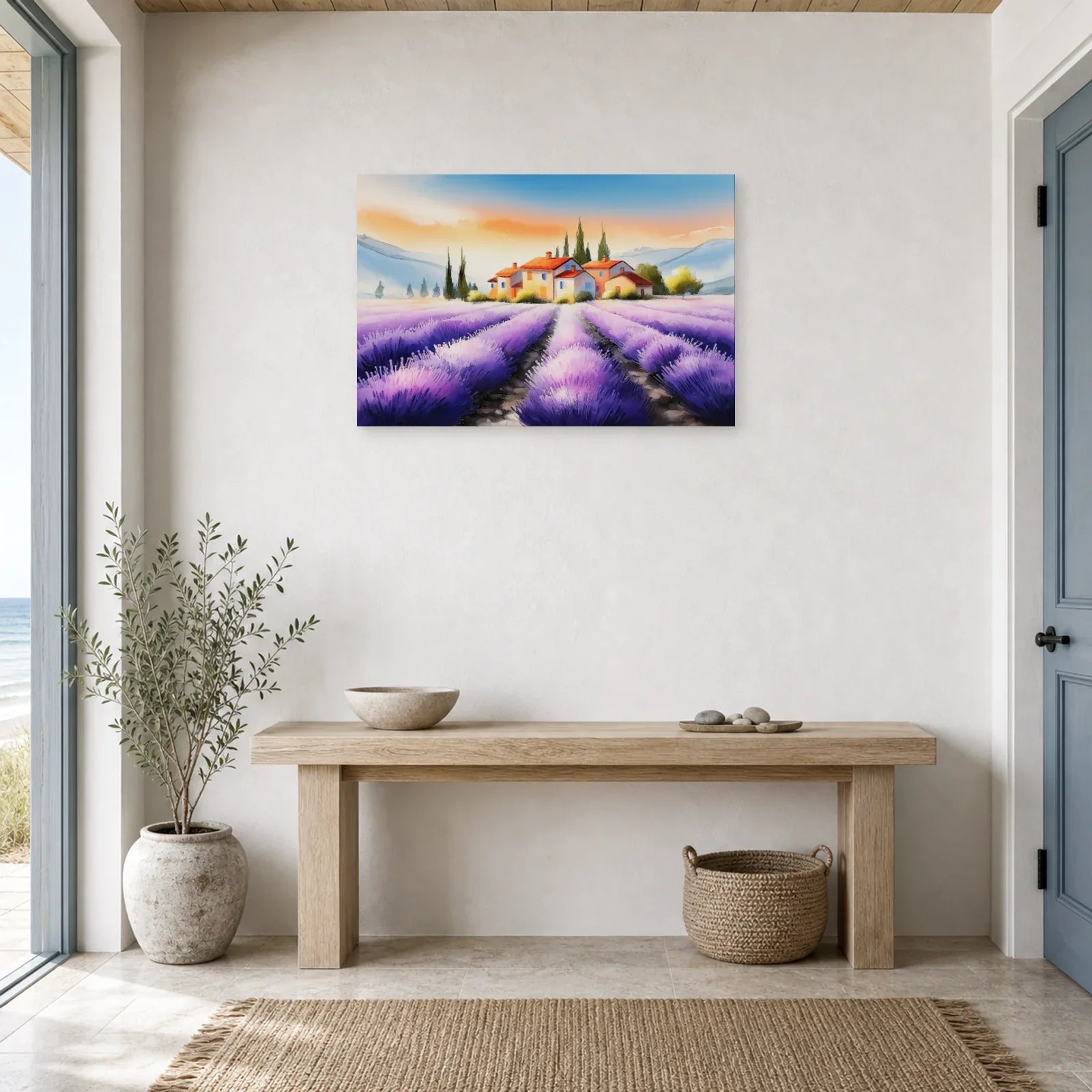 Tableau Champ Lavande Provence - Sillons Violets dans une entree ou un couloir - Art Virtuoso