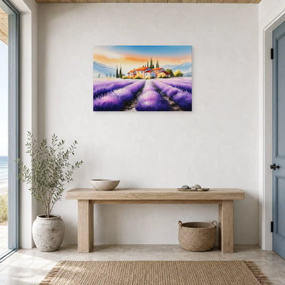 Tableau Champ Lavande Provence - Sillons Violets dans une entree ou un couloir - Art Virtuoso
