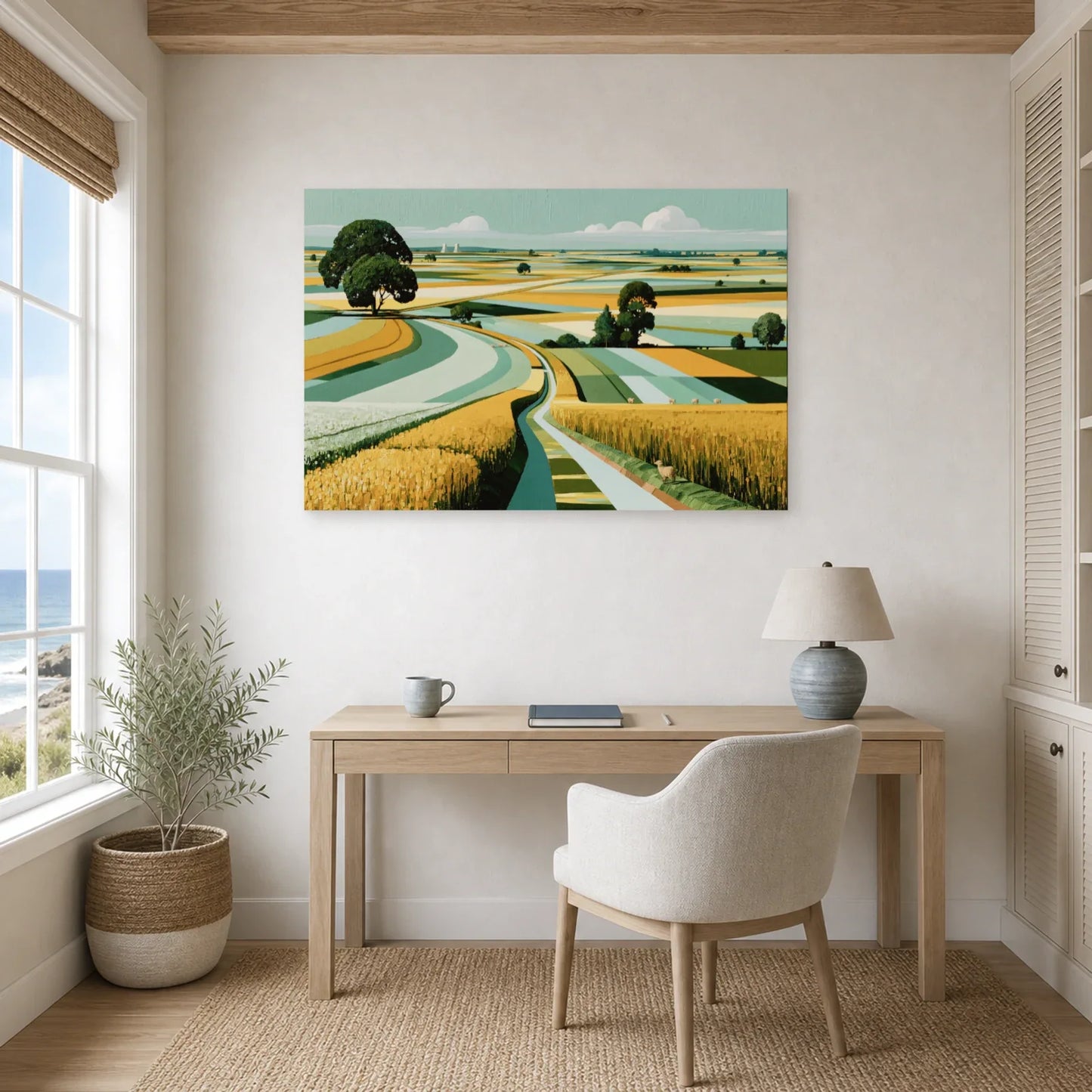 Tableau Champêtre Toile Moderne - Patchwork de Campagne dans un bureau - Art Virtuoso