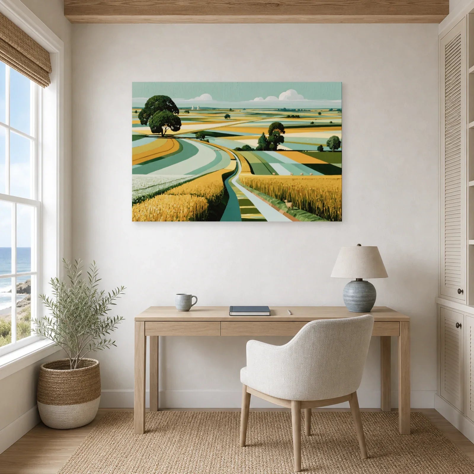 Tableau Champêtre Toile Moderne - Patchwork de Campagne dans un bureau - Art Virtuoso