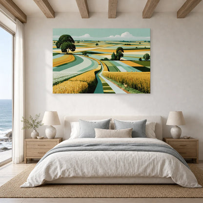 Tableau Champêtre Toile Moderne - Patchwork de Campagne dans une chambre - Art Virtuoso
