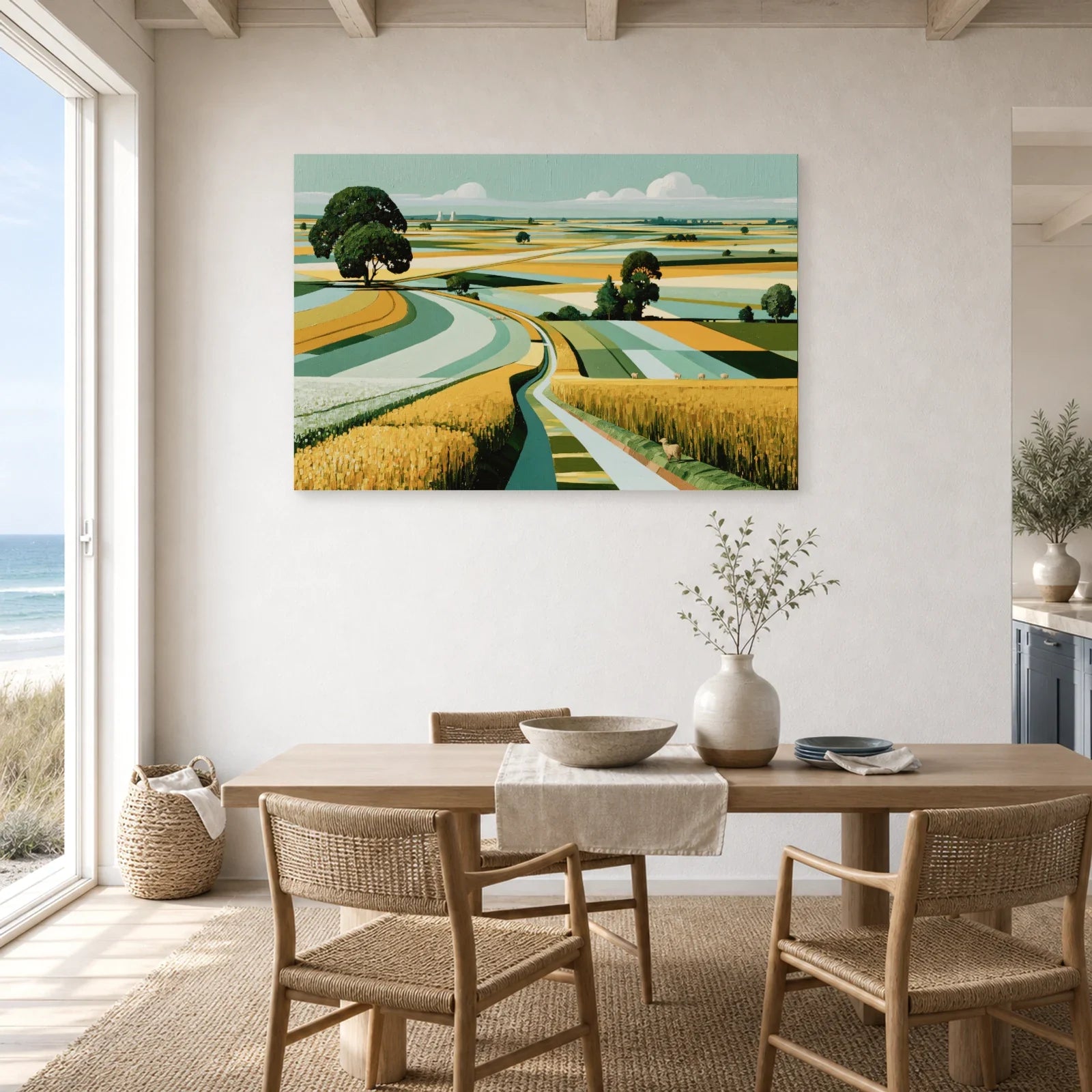 Tableau Champêtre Toile Moderne - Patchwork de Campagne dans une cuisine - Art Virtuoso