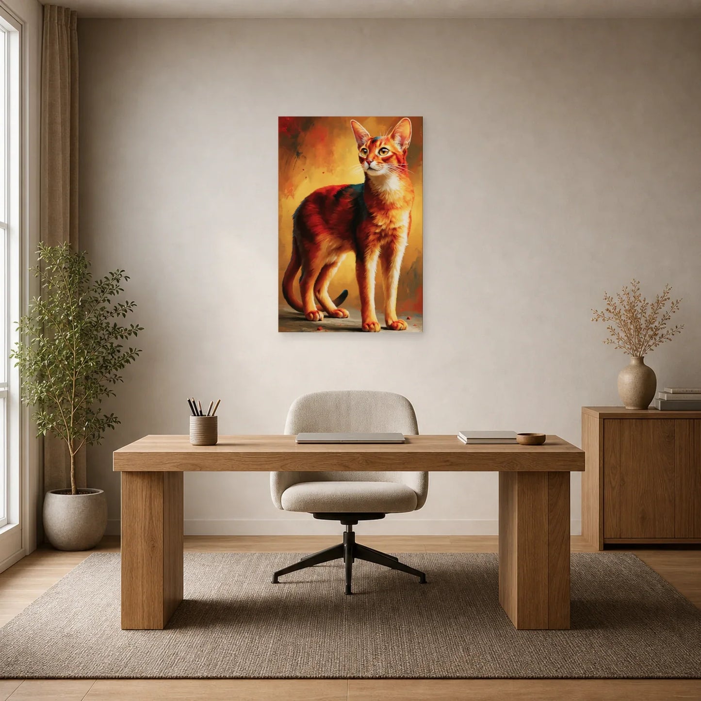 Tableau Chat Abyssin - Feu du Désert dans un bureau - Art Virtuoso