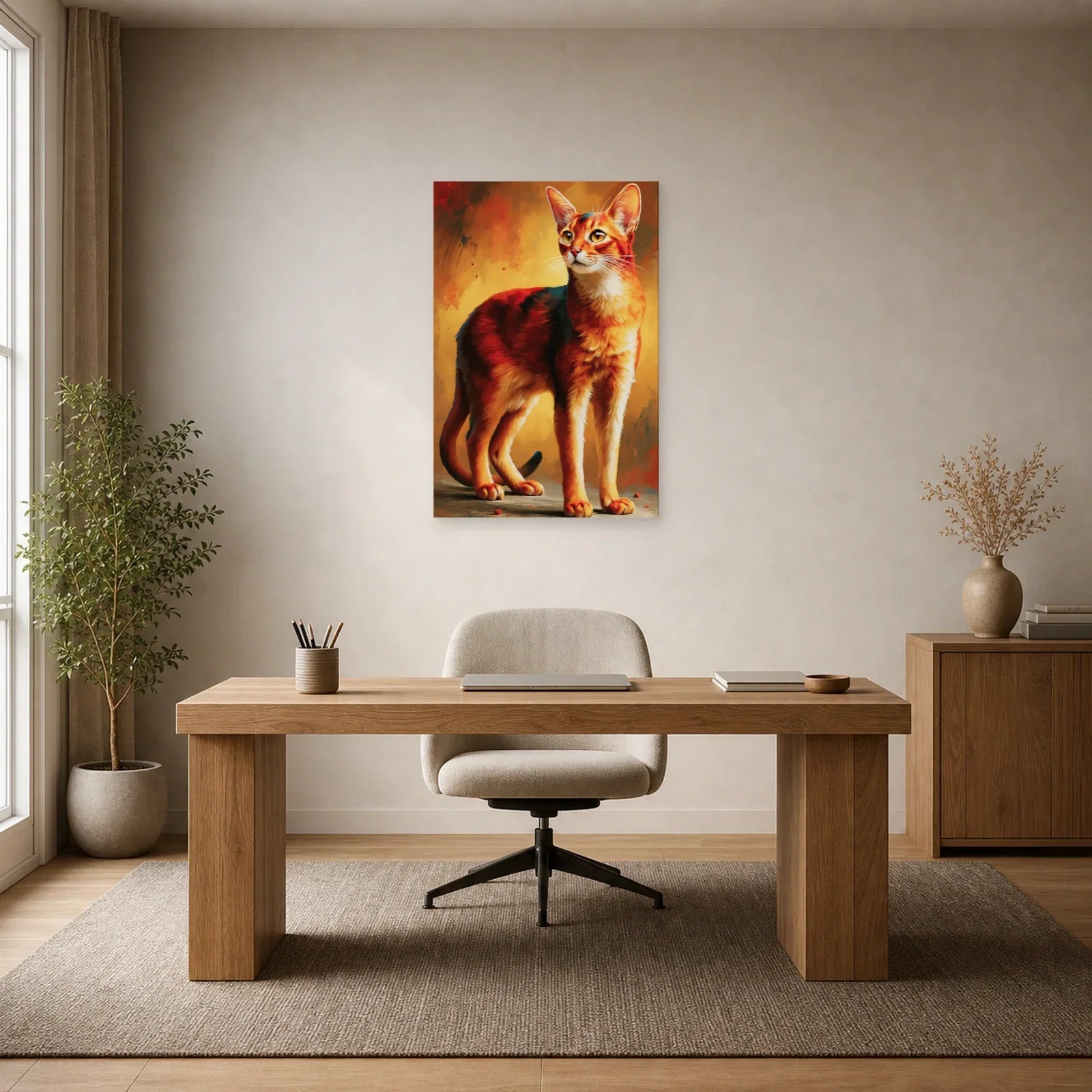 Tableau Chat Abyssin - Feu du Désert dans un bureau - Art Virtuoso