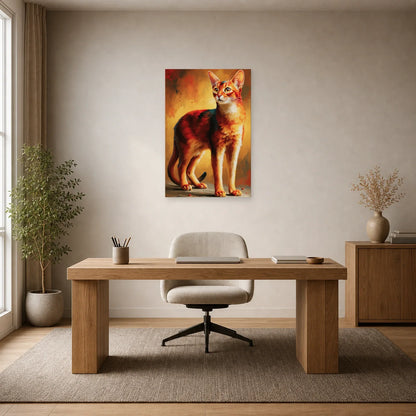 Tableau Chat Abyssin - Feu du Désert dans un bureau - Art Virtuoso