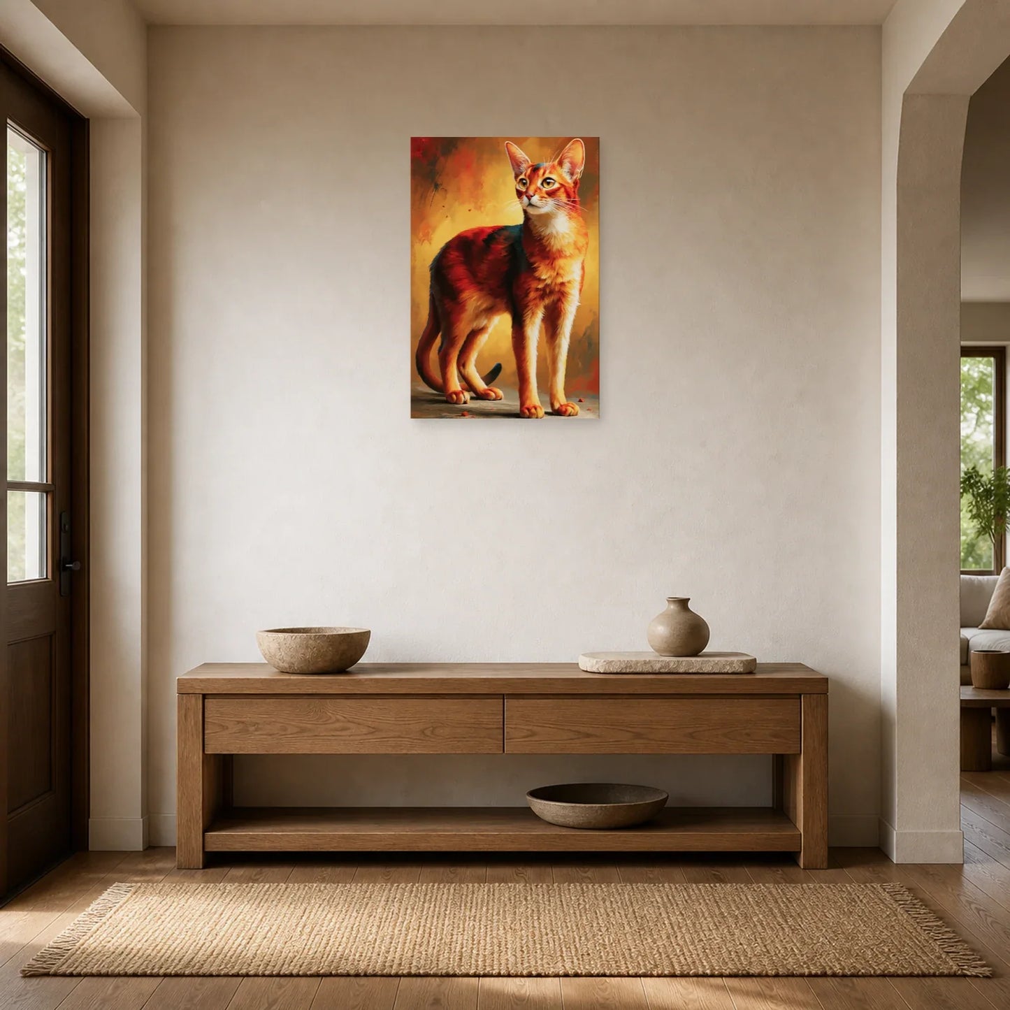 Tableau Chat Abyssin - Feu du Désert dans une entrée ou un couloir - Art Virtuoso