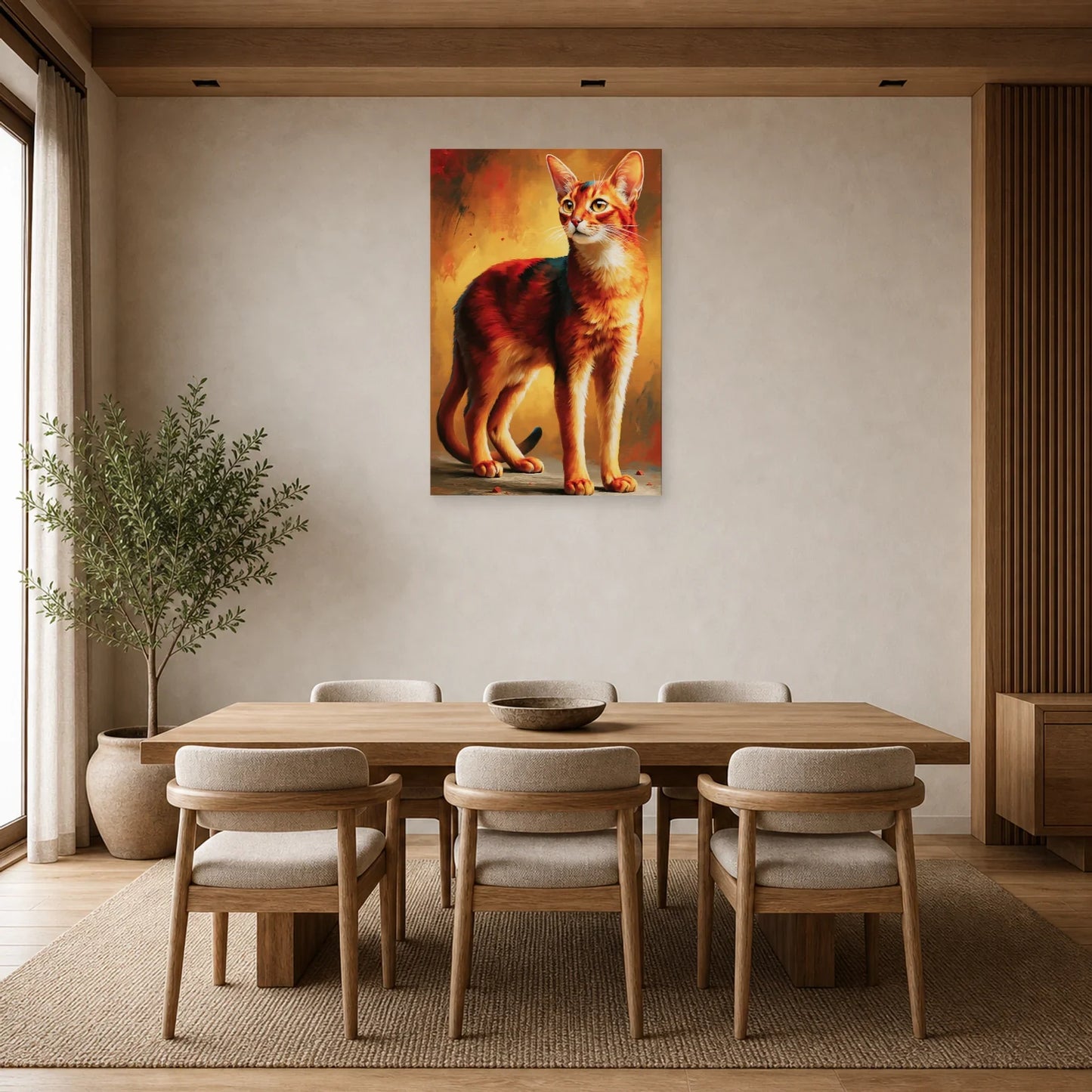 Tableau Chat Abyssin - Feu du Désert dans une salle à manger - Art Virtuoso