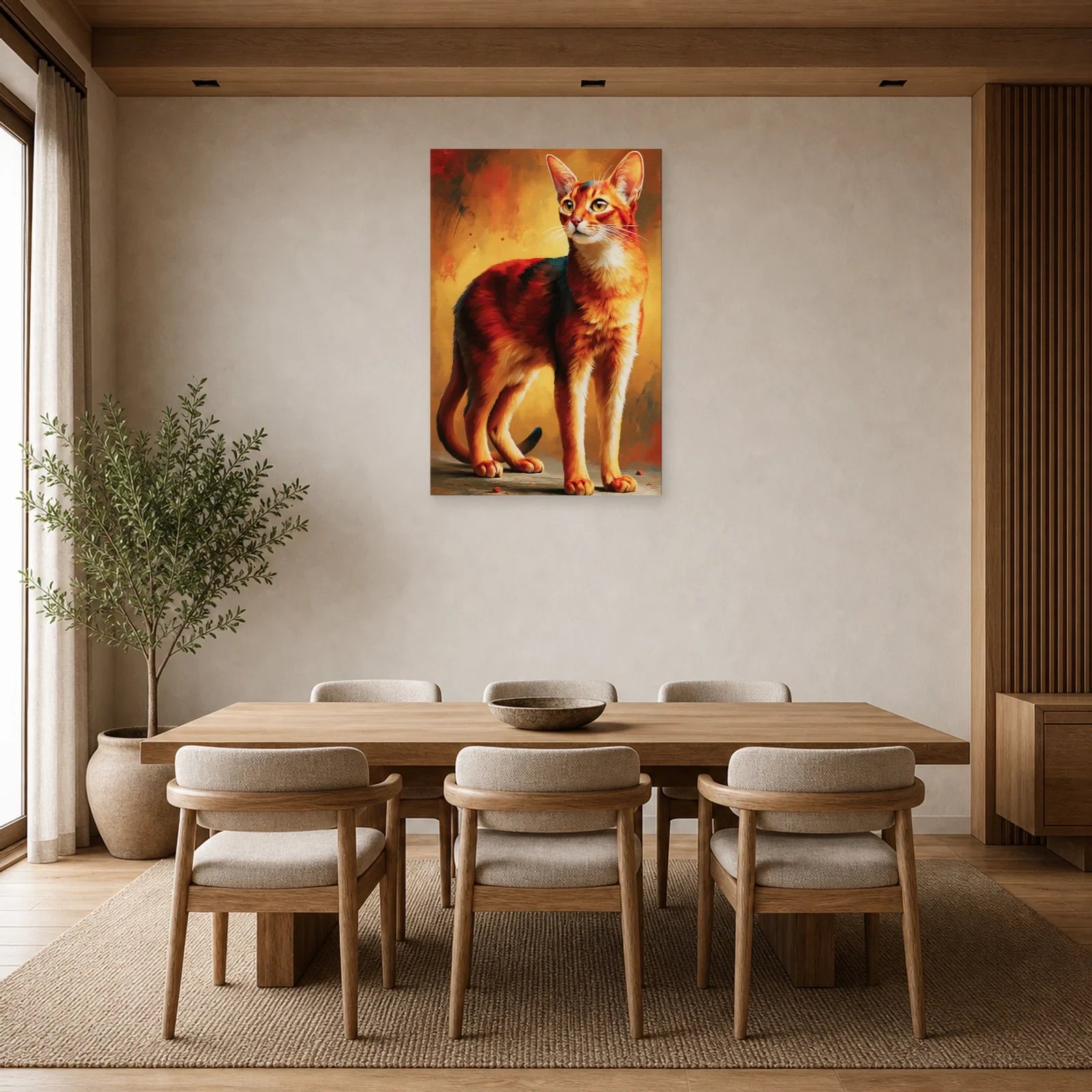 Tableau Chat Abyssin - Feu du Désert dans une salle à manger - Art Virtuoso