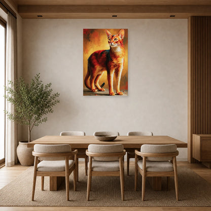 Tableau Chat Abyssin - Feu du Désert dans une salle à manger - Art Virtuoso