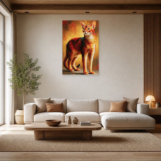 Tableau Chat Abyssin - Feu du Désert dans un salon - Art Virtuoso